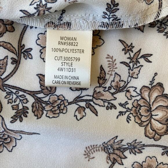 Max Studio Floral Pleated Peasant Blouse Boho Chic Balloon Sleeve Brown White 3X - Picture 9 of 10